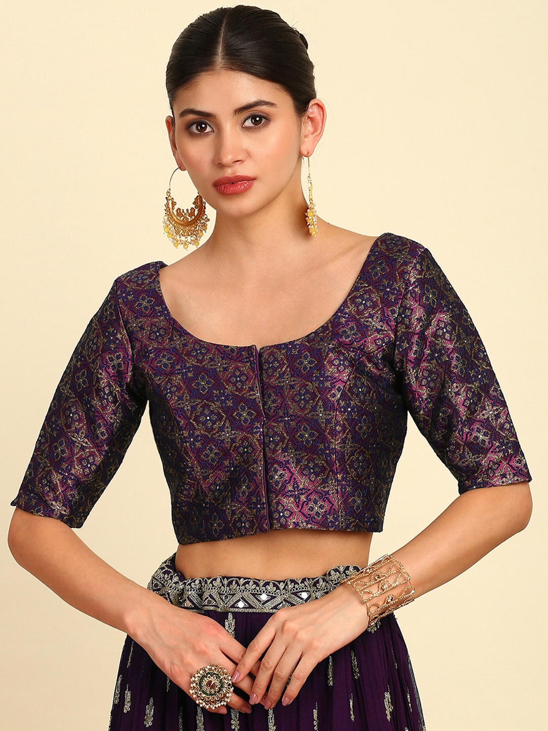 

Soch Short Sleeve Saree Blouse, Purple
