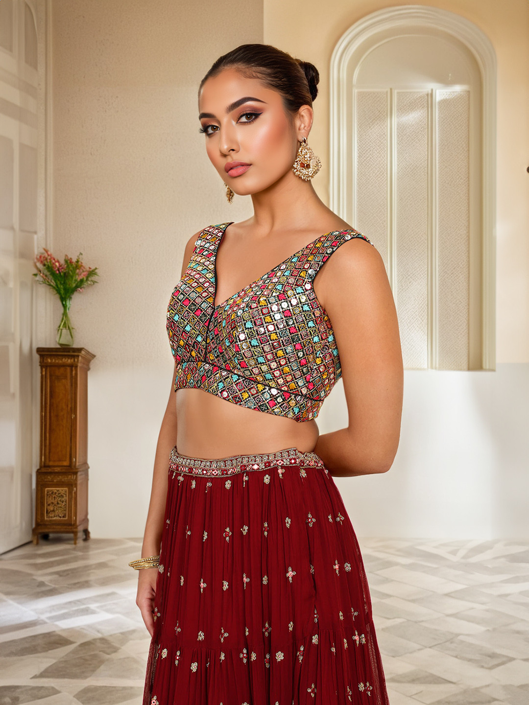 

Soch Embellished Georgette Padded Saree Blouse, Black
