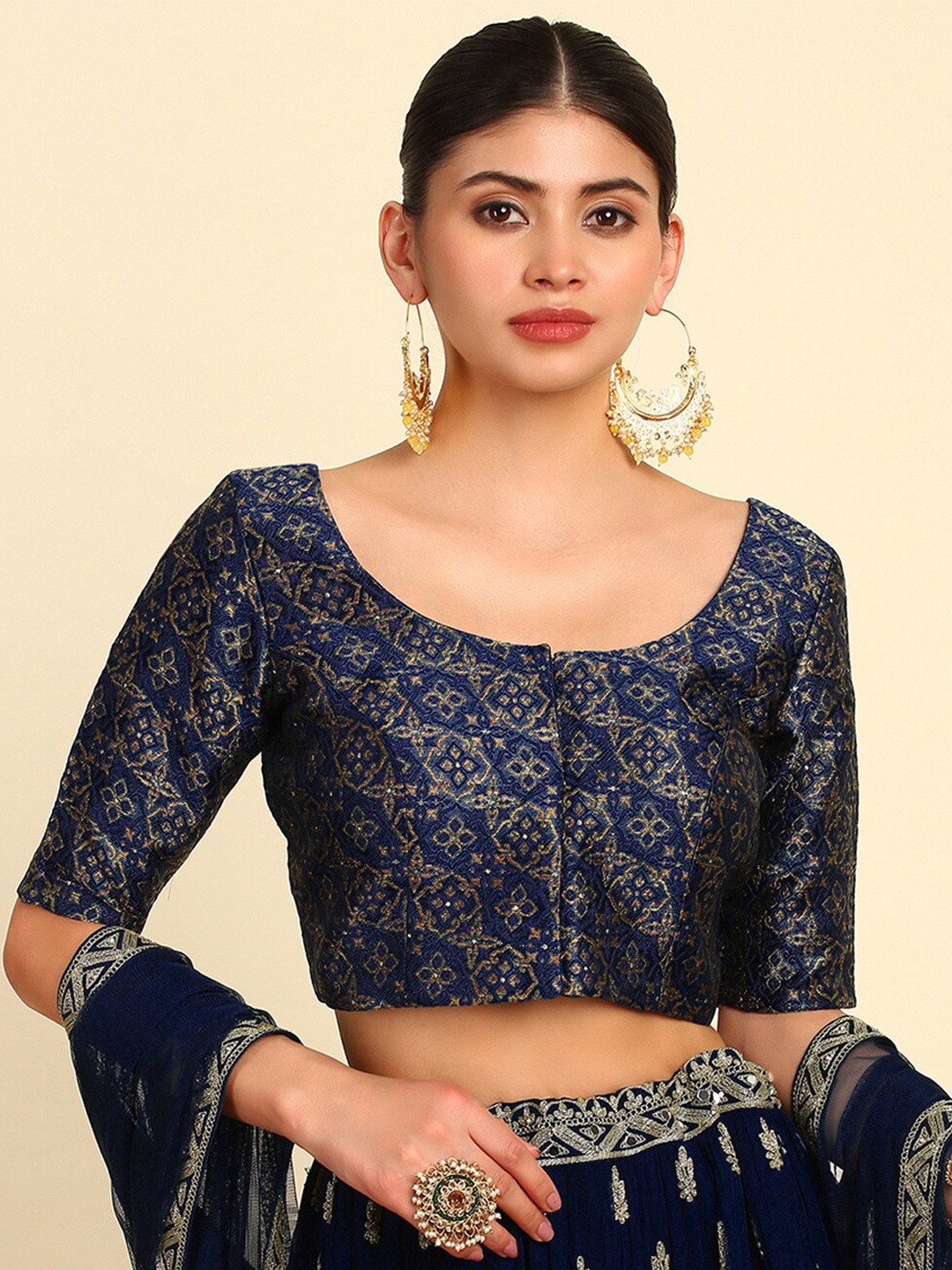 

Soch Woven Design Padded Saree Blouse, Navy blue