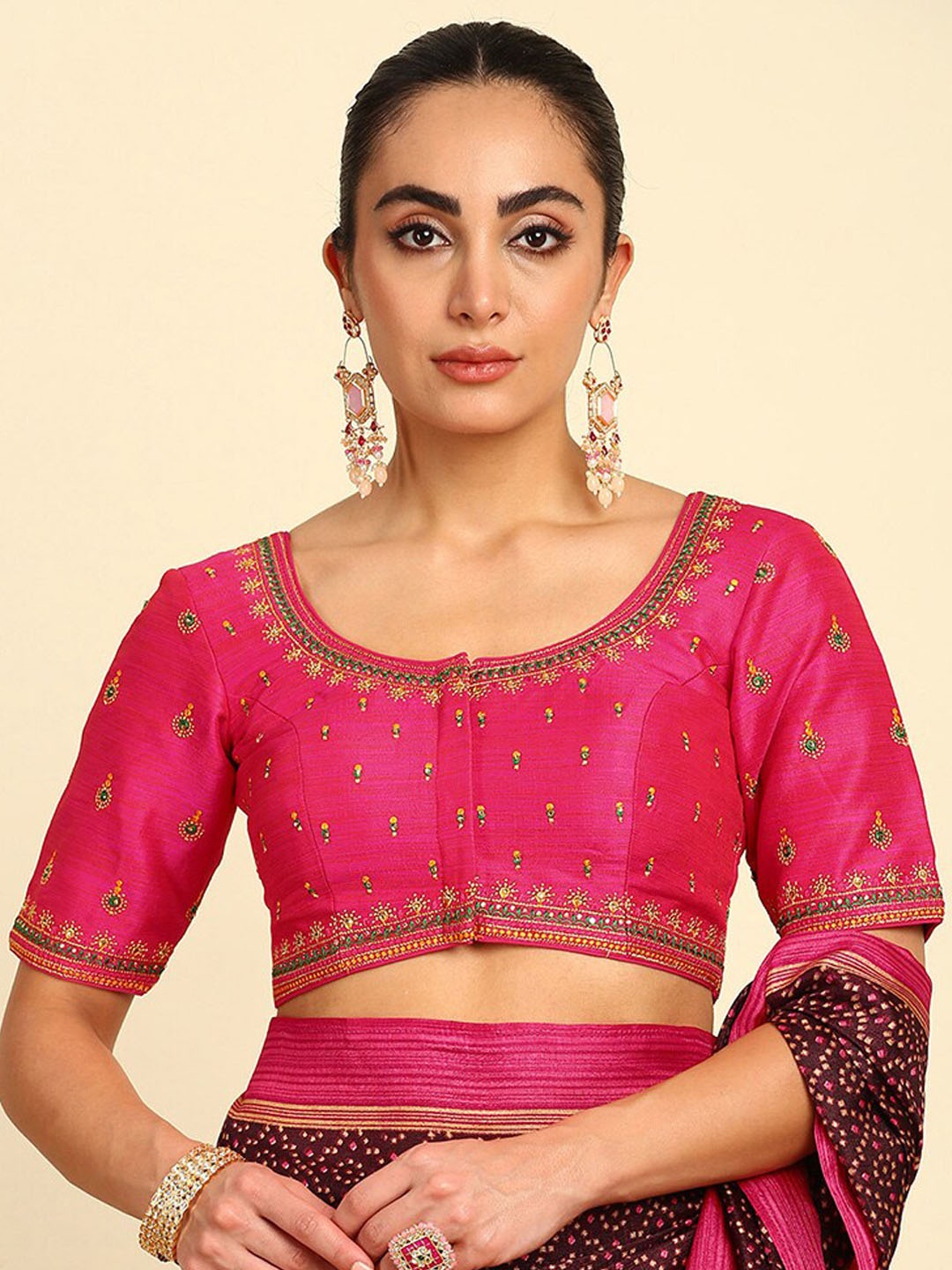 

Soch Embroidered Beads and Stones Padded Saree Blouse, Pink