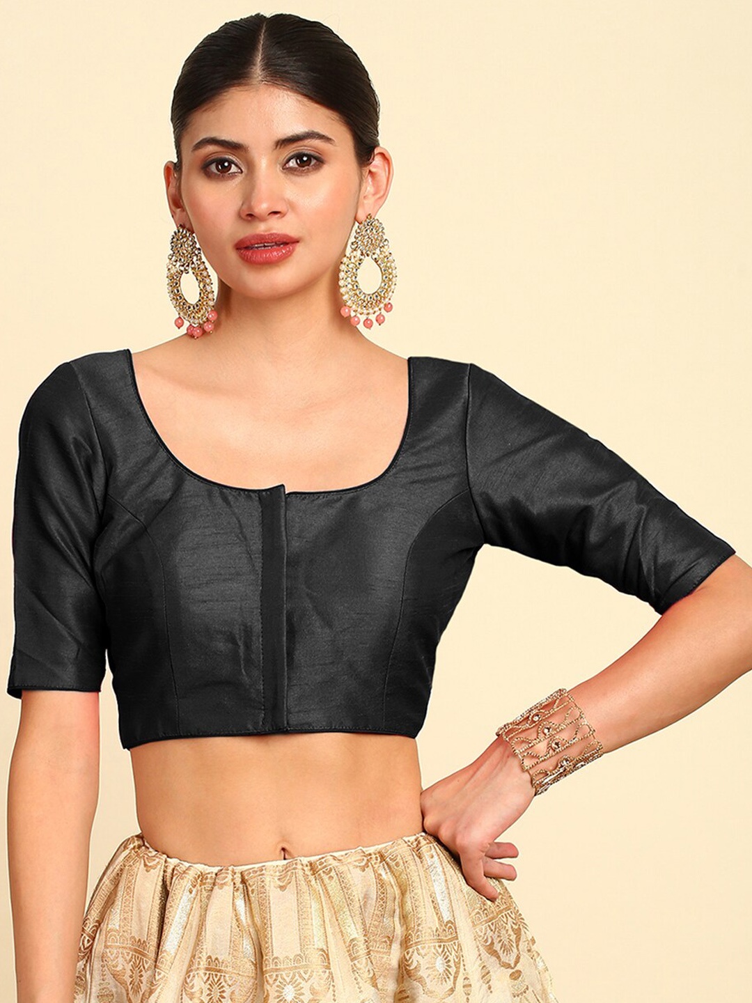 

Soch Short Sleeve Saree Blouse, Black