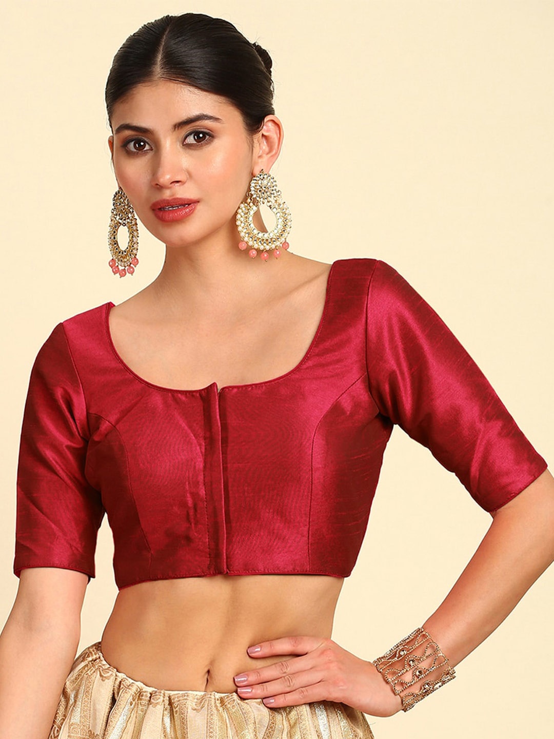 

Soch Short Sleeves Padded Saree Blouse, Maroon