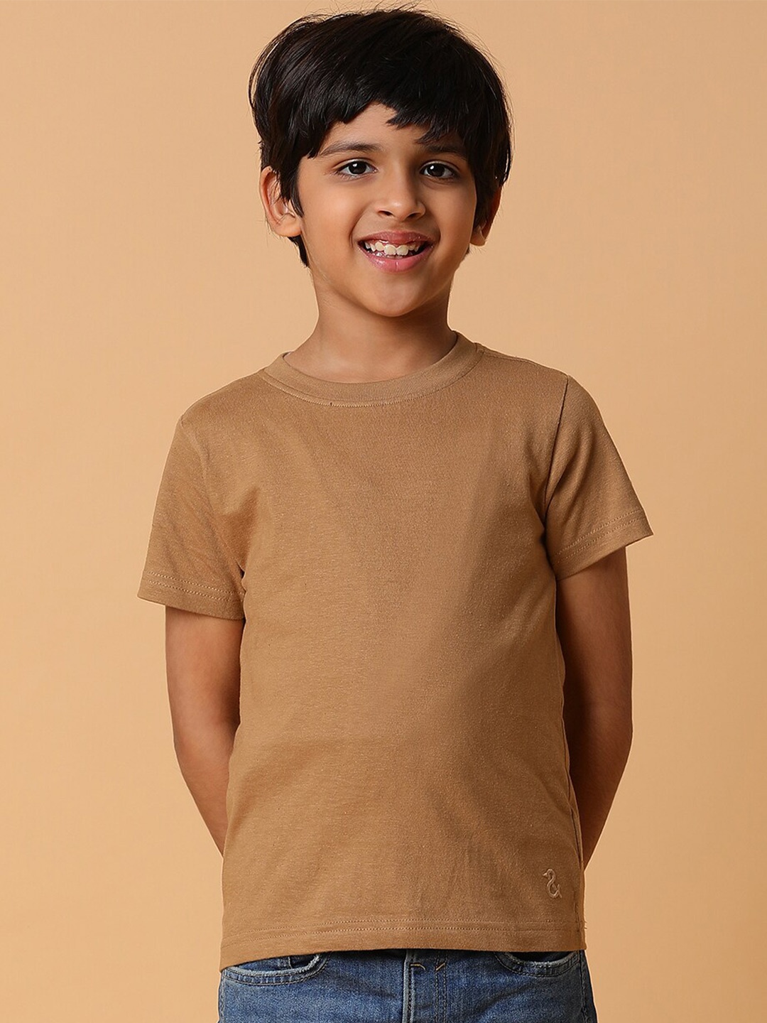 

TALES & STORIES Boys Round Neck Cotton T-shirt, Brown