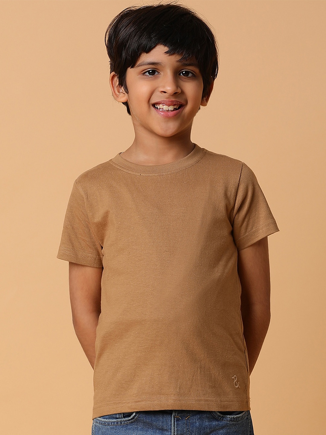 

TALES & STORIES Boys Round Neck Cotton T-shirt, Brown