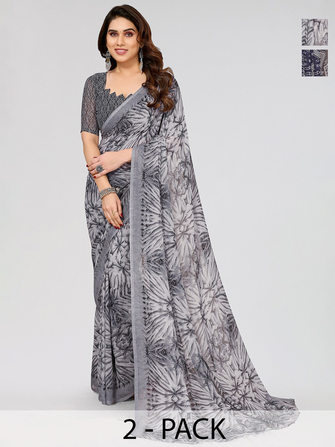 

ANAND SAREES Selection Of 2 Printed Saree, Grey