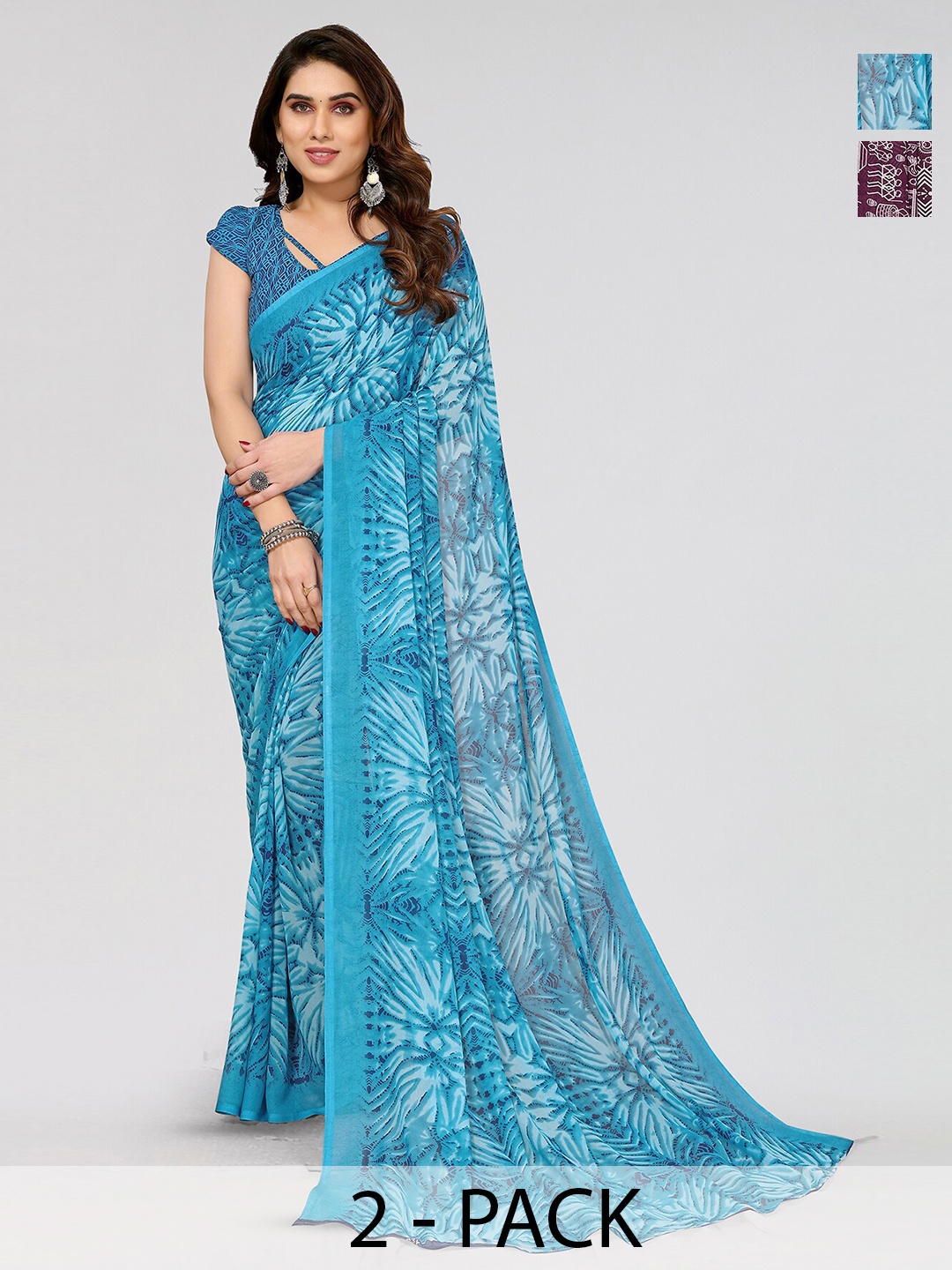 

ANAND SAREES Selection of 2 Warli Printed Sarees, Purple