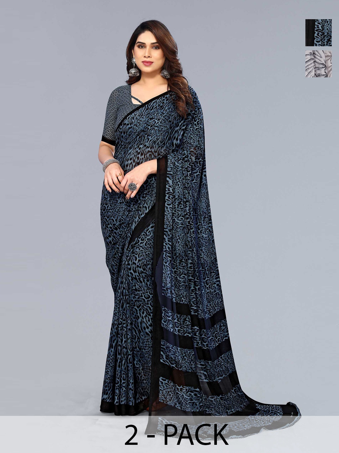 

ANAND SAREES Selection of 2 Abstract Printed Saree, Blue