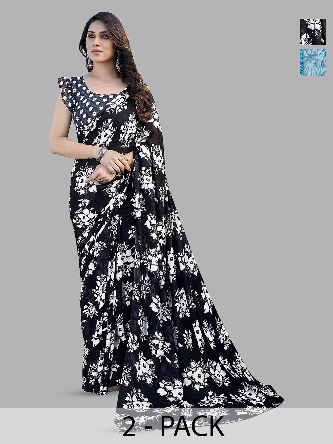 

ANAND SAREES Selection Of 2 Printed Saree, Black