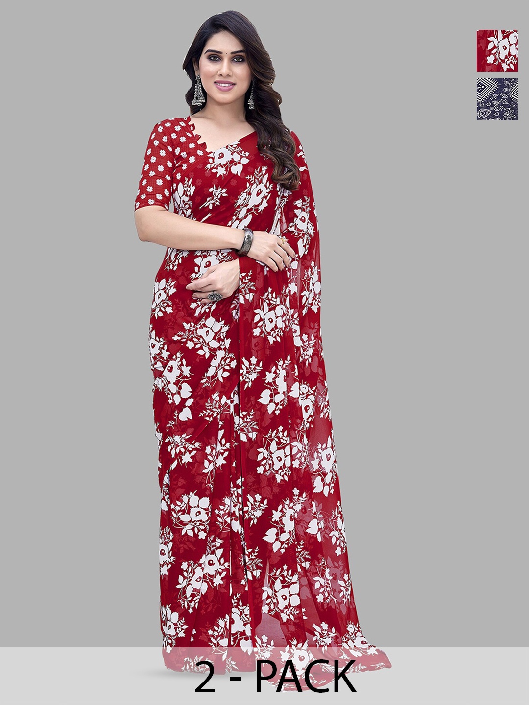 

ANAND SAREES Selection of 2 Floral Saree, Red