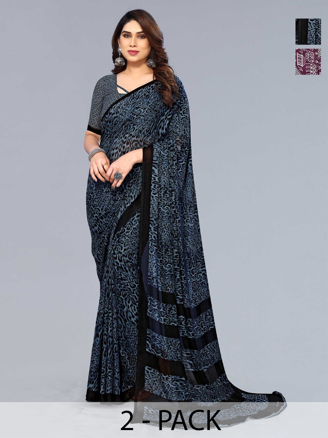 

ANAND SAREES Selection Of 2 Abstract Printed Sarees, Blue
