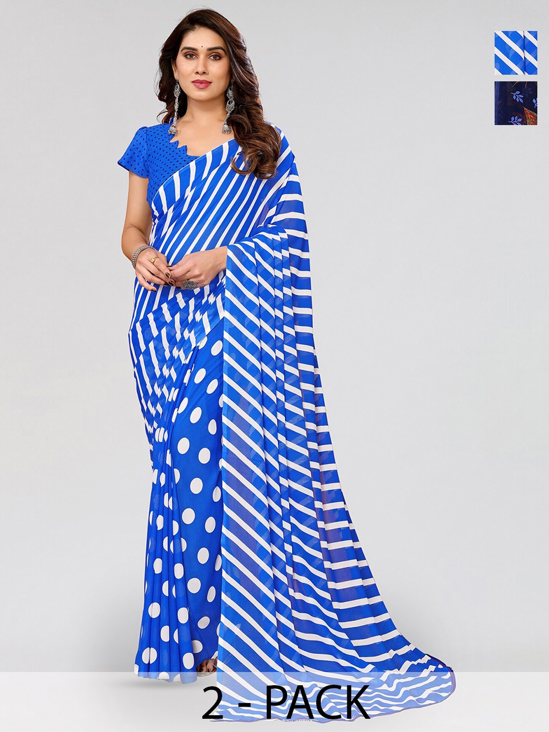 

ANAND SAREES Selection Of 2 Printed Saree, Blue