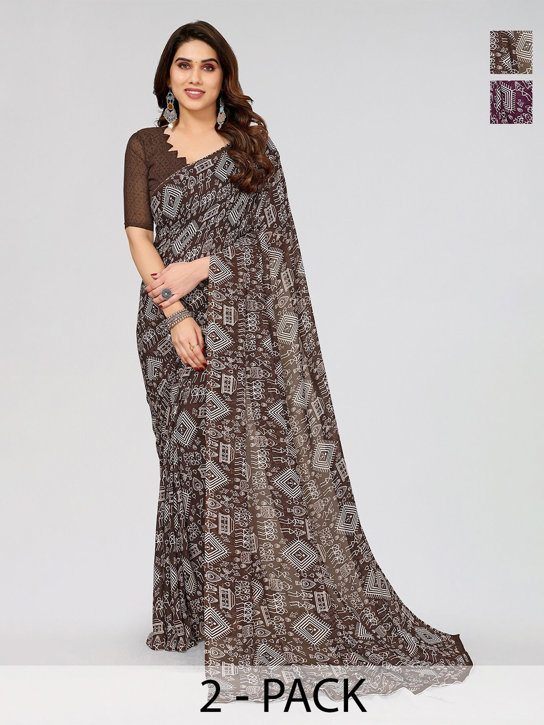 

ANAND SAREES Pack Of 2 Printed Georgette Saree, Purple