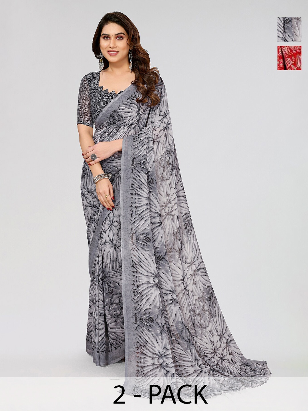 

ANAND SAREES Selection Of 2 Printed Saree, Grey