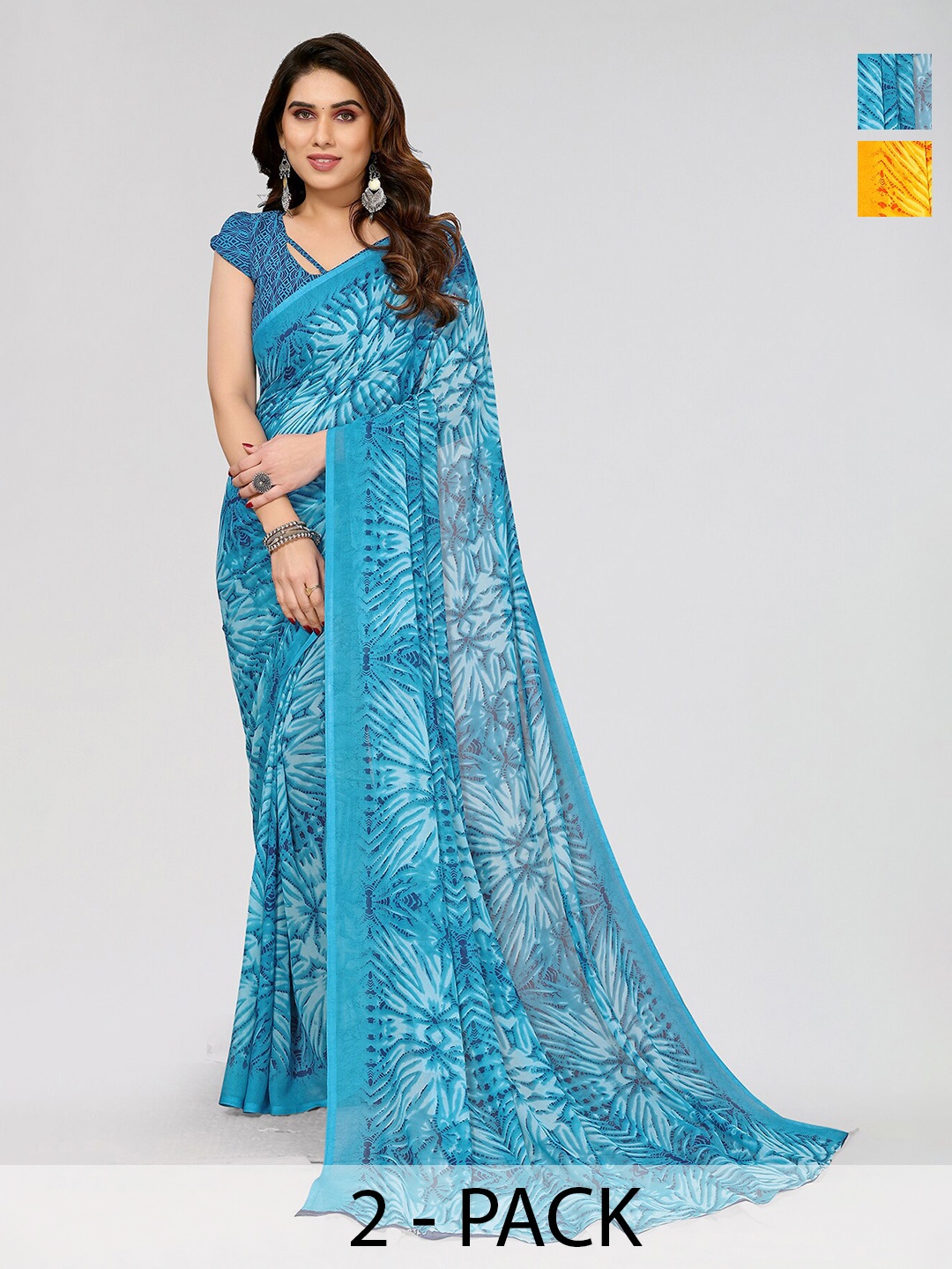 

ANAND SAREES Selection Of 2 Printed Saree, Yellow