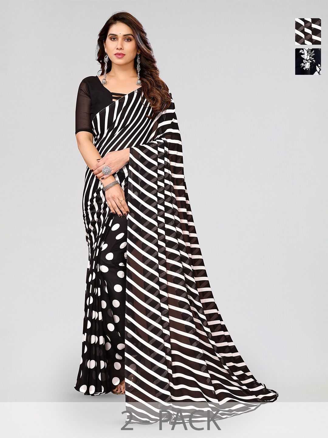 

ANAND SAREES Selection of 2 Floral Saree, Black