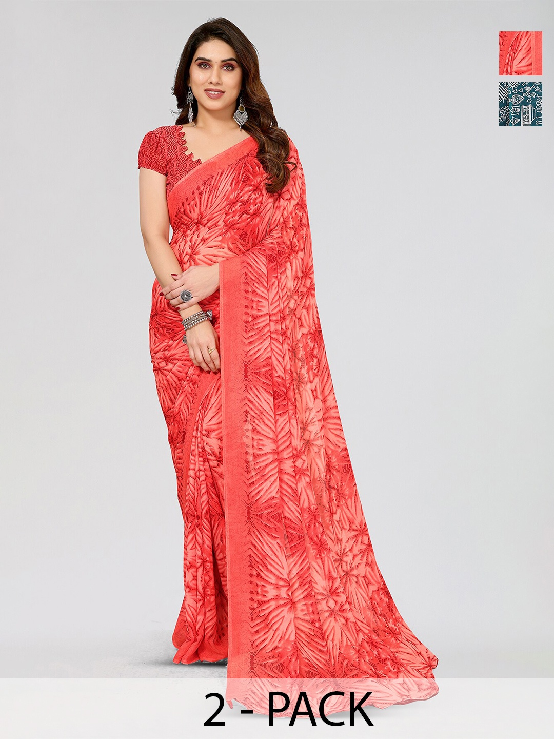 

ANAND SAREES Selection Of 2 Printed Sarees, Blue