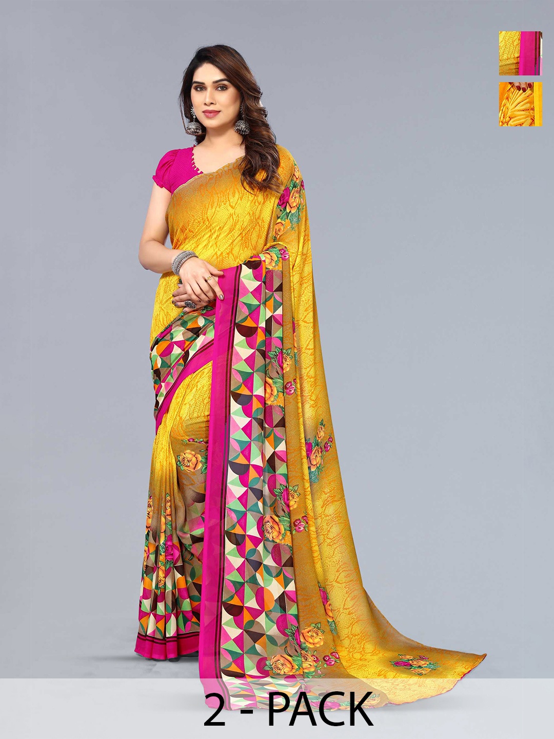 

ANAND SAREES Selection Of 2 Georgette Printed Saree, Pink