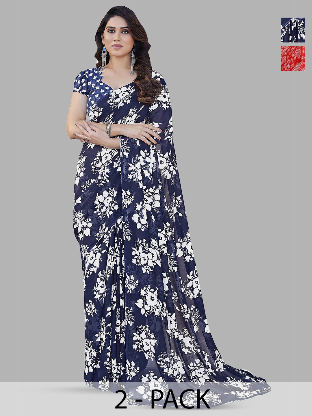 

ANAND SAREES Selection Of 2 Floral Printed Saree, Blue