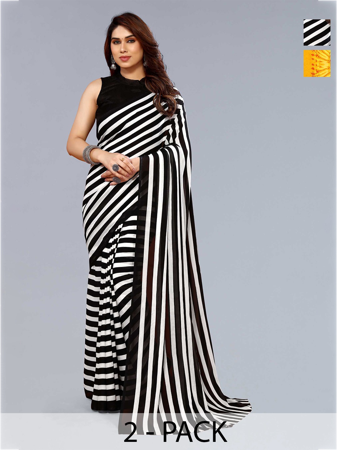 

ANAND SAREES Selection Of 2 Printed Saree, Black