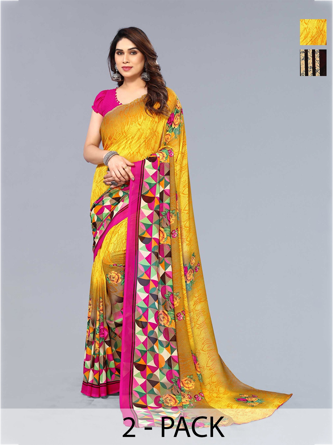 

ANAND SAREES Selection Of 2 Printed Saree, Black