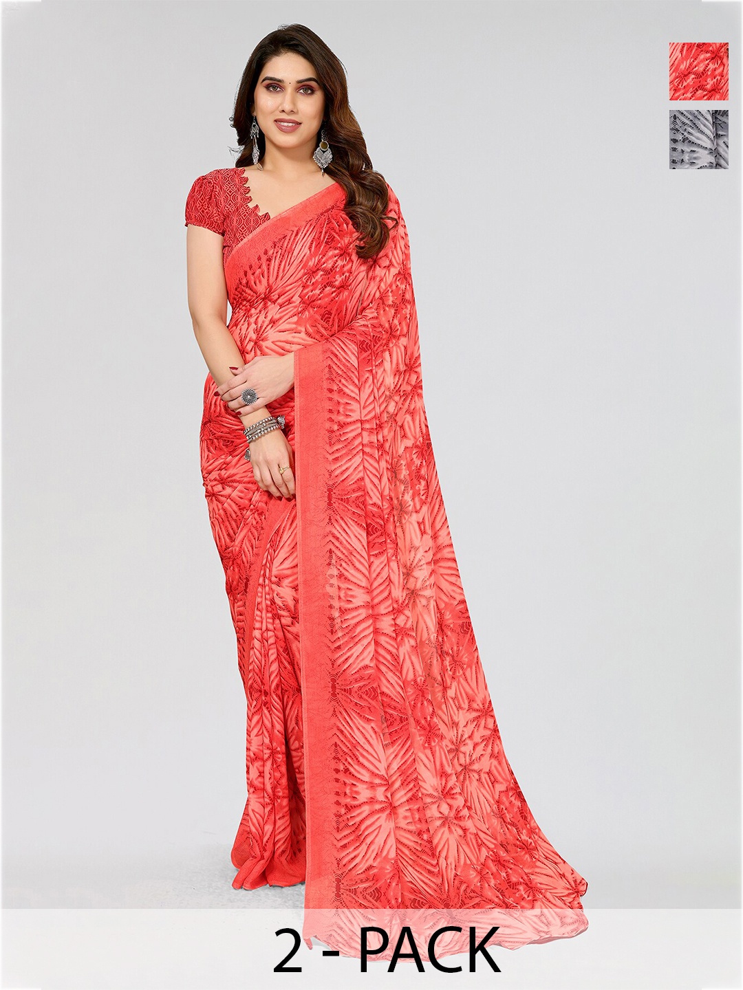 

ANAND SAREES Selection of 2 Abstract Printed Saree, Peach