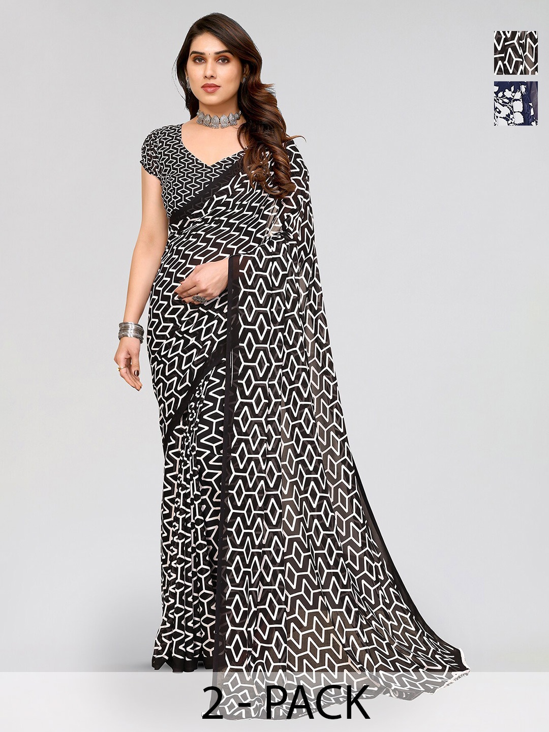 

ANAND SAREES Selection of 2 Floral Printed Saree, Blue
