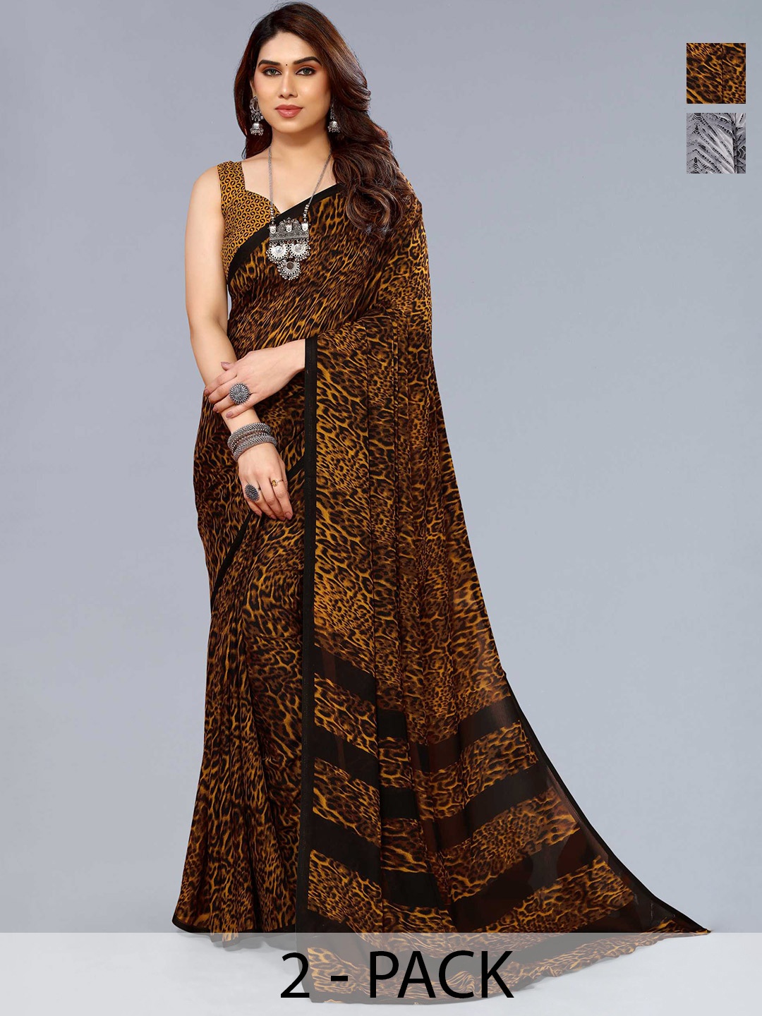 

ANAND SAREES Selection Of 2 Abstract Printed Sarees, Black