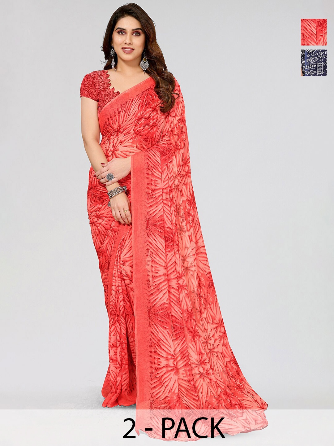 

ANAND SAREES Selection Of 2 Warli Printed Sarees, Blue