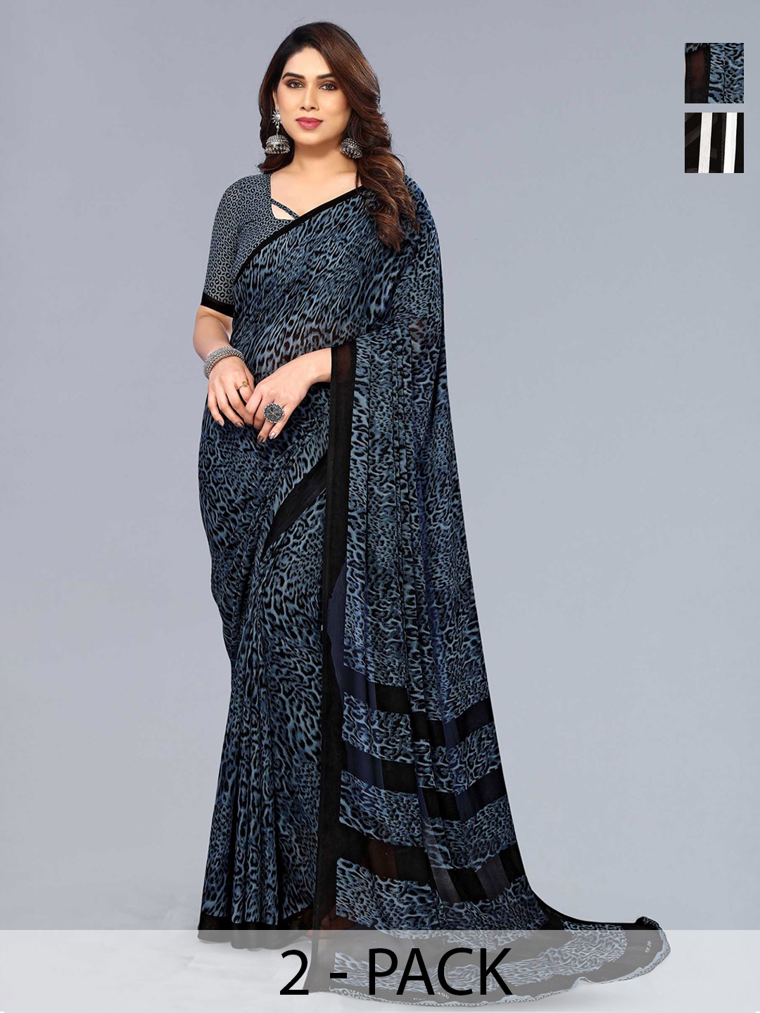 

ANAND SAREES Selection Of 2 Abstract Printed Saree, Black