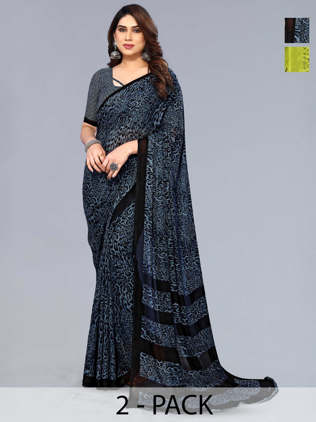 

ANAND SAREES Selection of 2 Printed Georgette Saree, Blue
