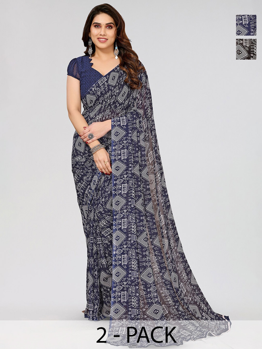 

ANAND SAREES Selection Of 2 Printed Saree, Blue