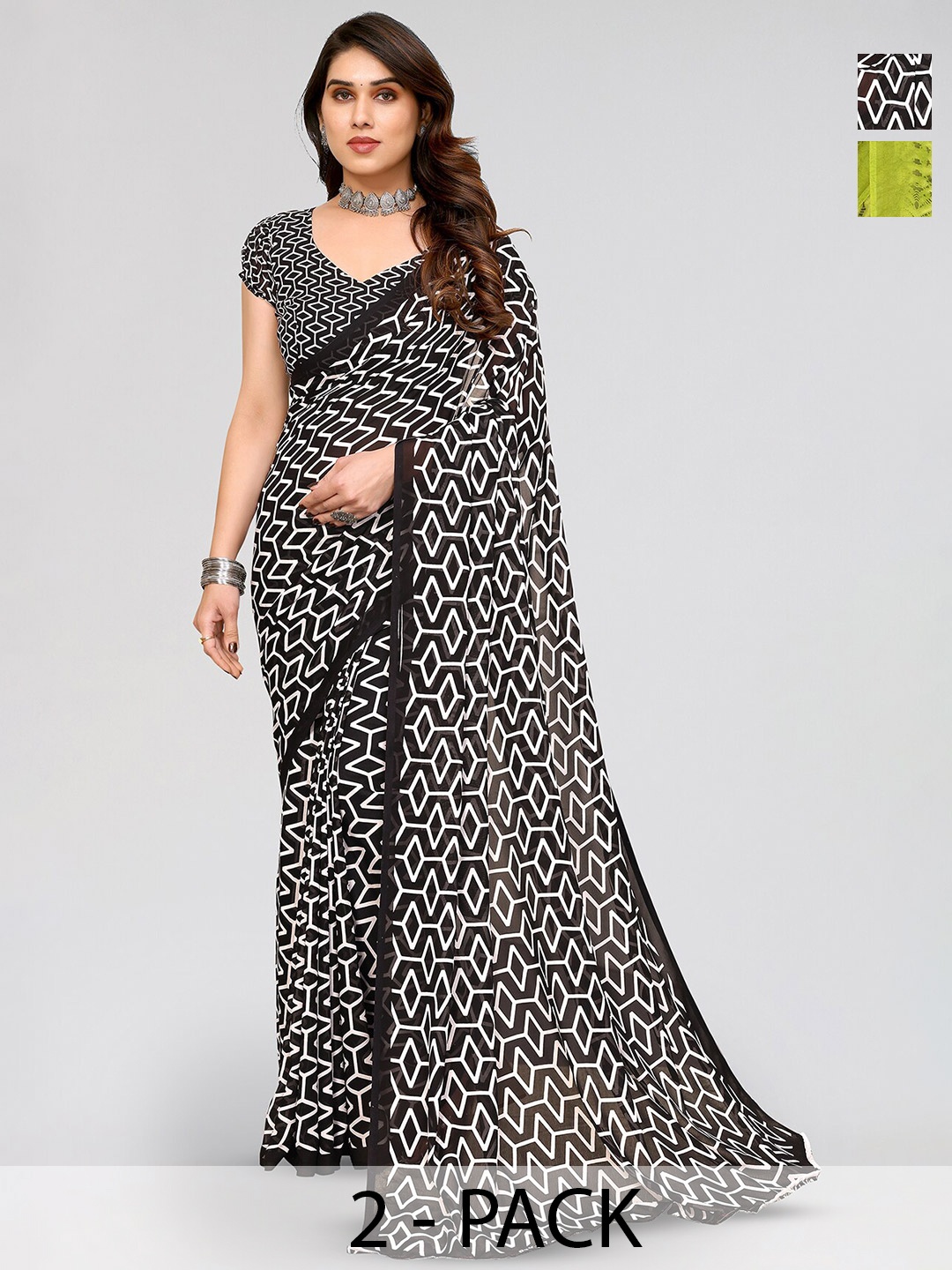 

ANAND SAREES Selection Of 2 Printed Saree, Black