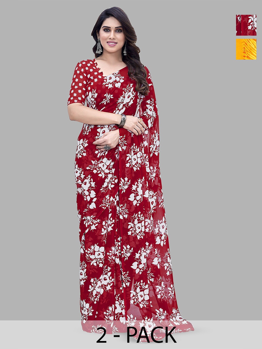 

ANAND SAREES Selection Of 2 Printed Saree, Red