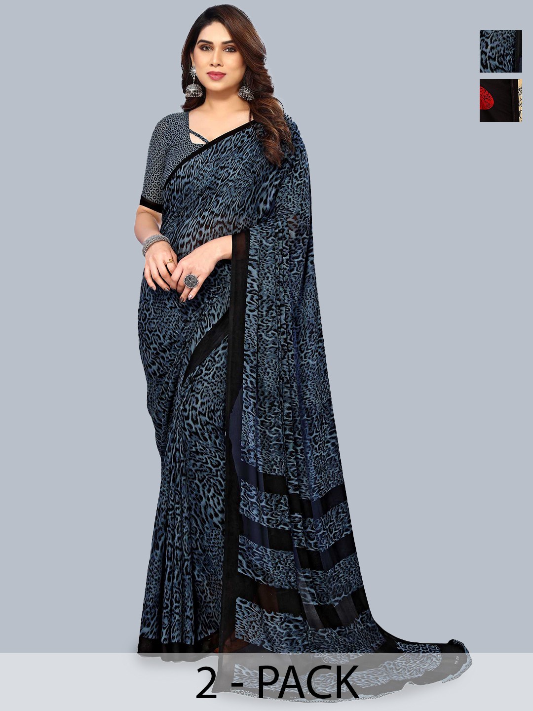 

ANAND SAREES Selection of 2 Printed Saree, Blue