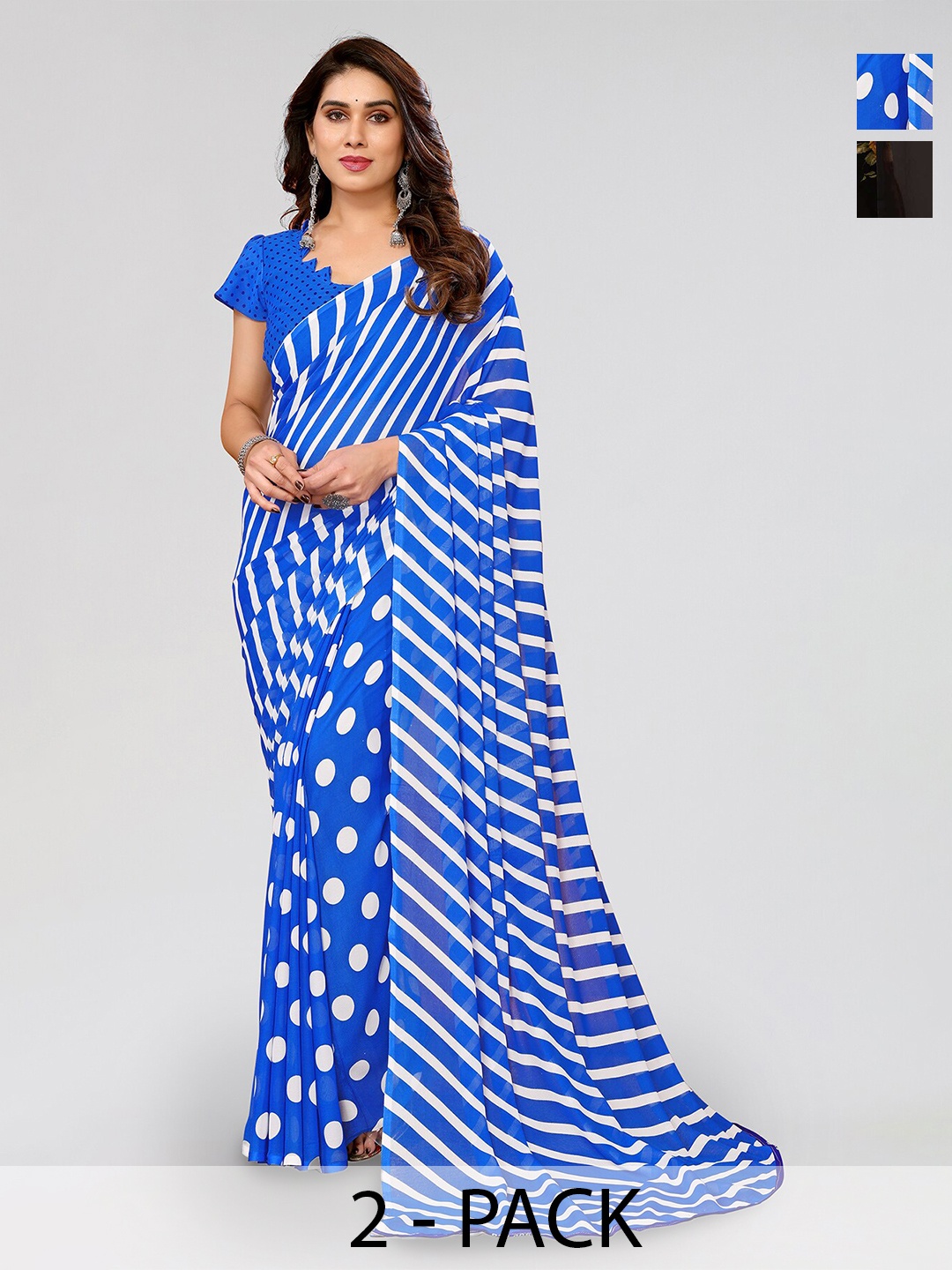 

ANAND SAREES Selection Of 2 Printed Sarees, Blue