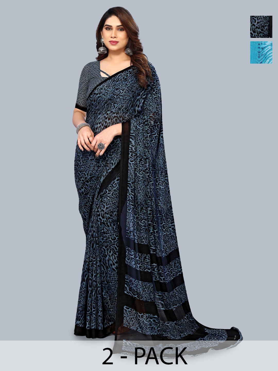 

ANAND SAREES Selection of 2 Abstract Printed Saree, Blue