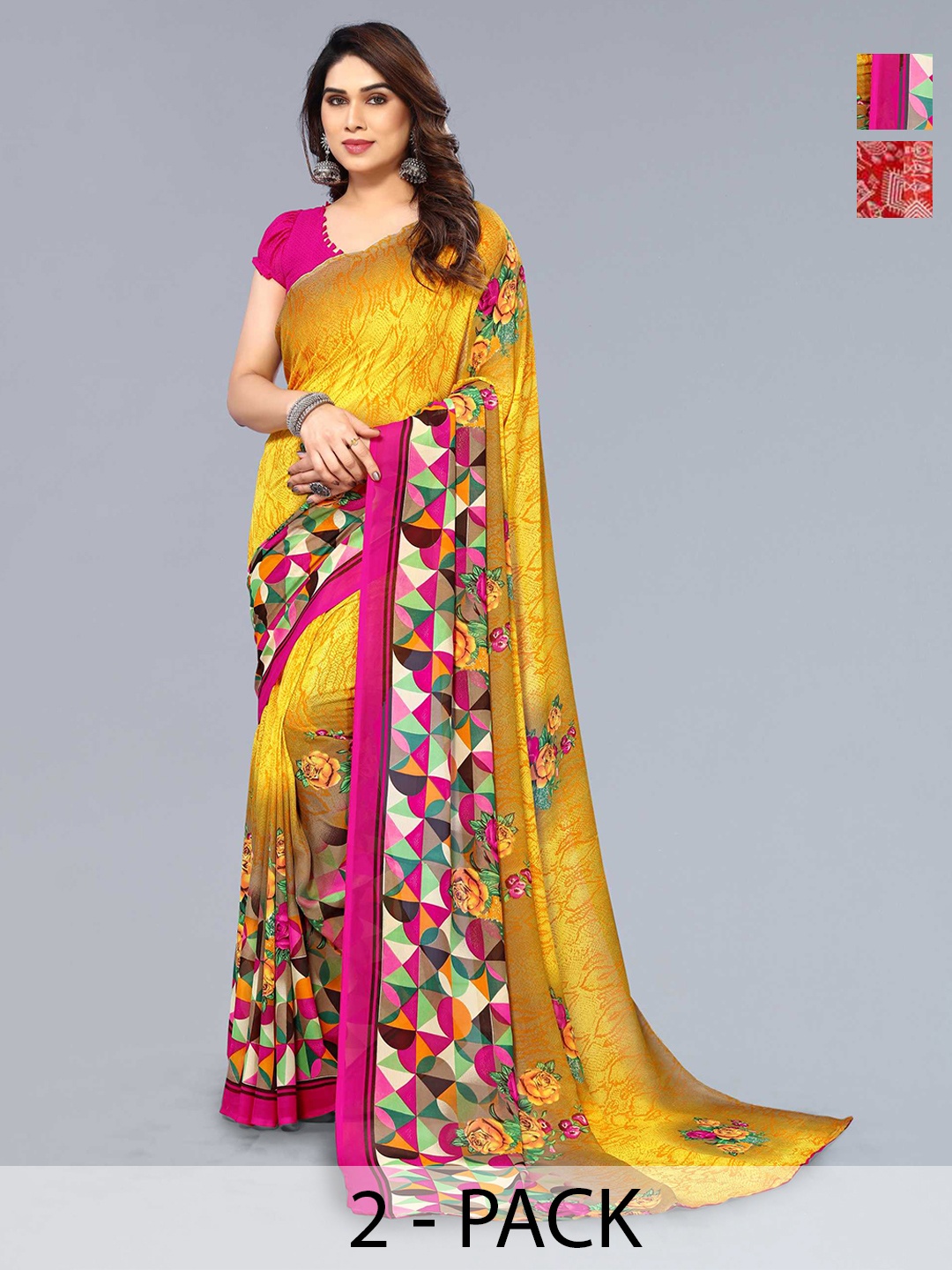 

ANAND SAREES Selection Of 2 Warli Printed Saree, Red