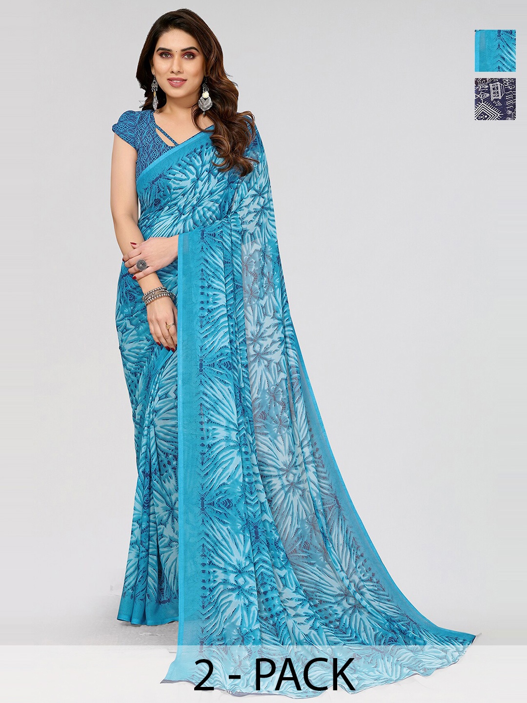 

ANAND SAREES Selection of 2 Warli Printed Saree, Navy blue