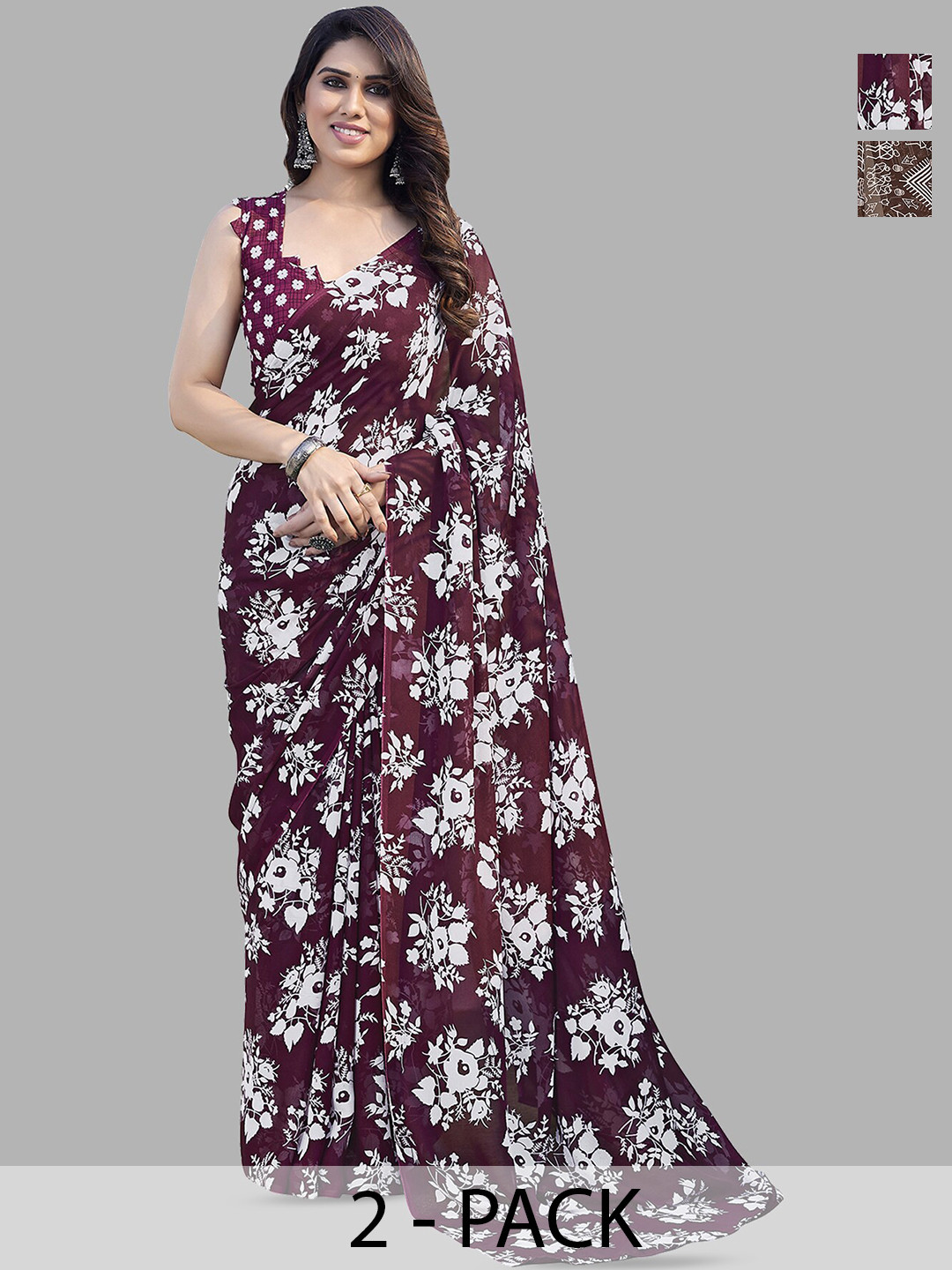 

ANAND SAREES Selection Of 2 Printed Sarees, Purple