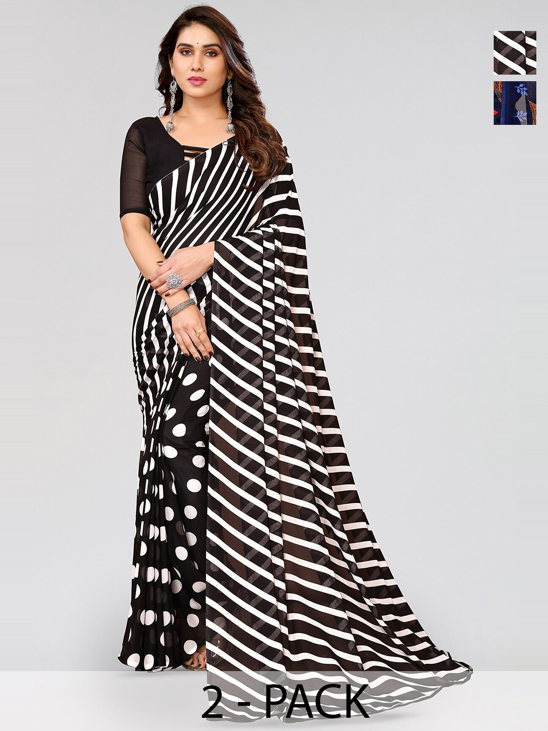 

ANAND SAREES Selection Of 2 Printed Sarees, Blue