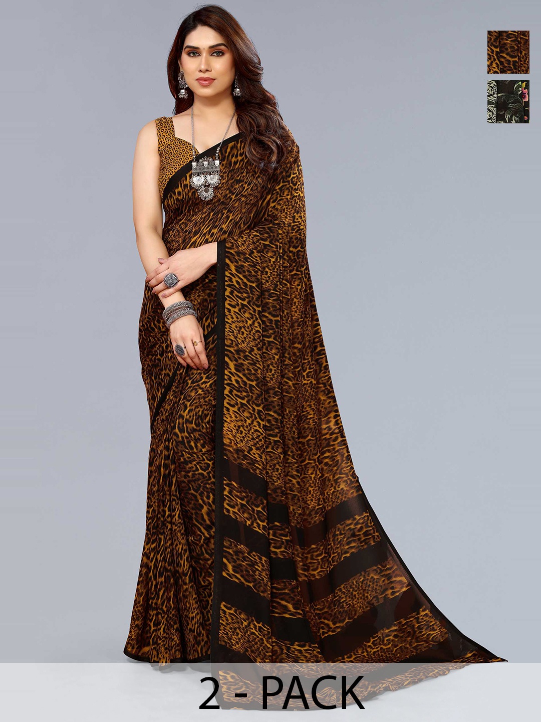 

ANAND SAREES Selection Of 2 Printed Sarees, Yellow