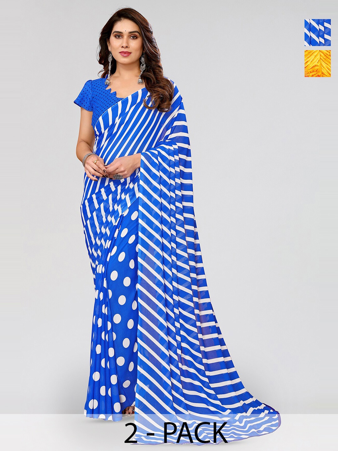 

ANAND SAREES Selection of 2 Polka Dot Printed Sarees, Blue