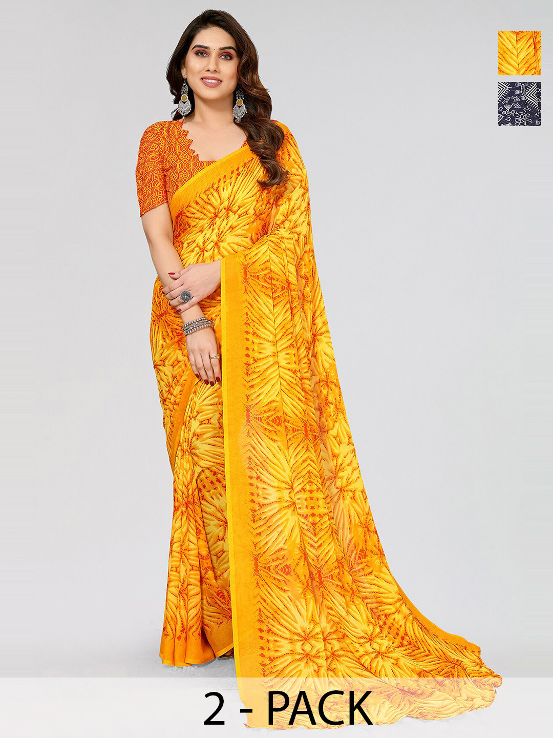 

ANAND SAREES Selection of 2 Warli Printed Saree, Black