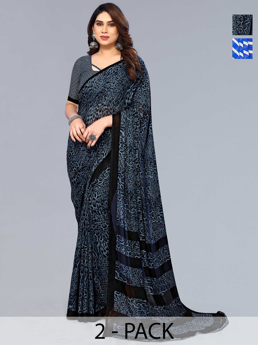 

ANAND SAREES Selection Of 2 Leheriya Printed Sarees, Blue