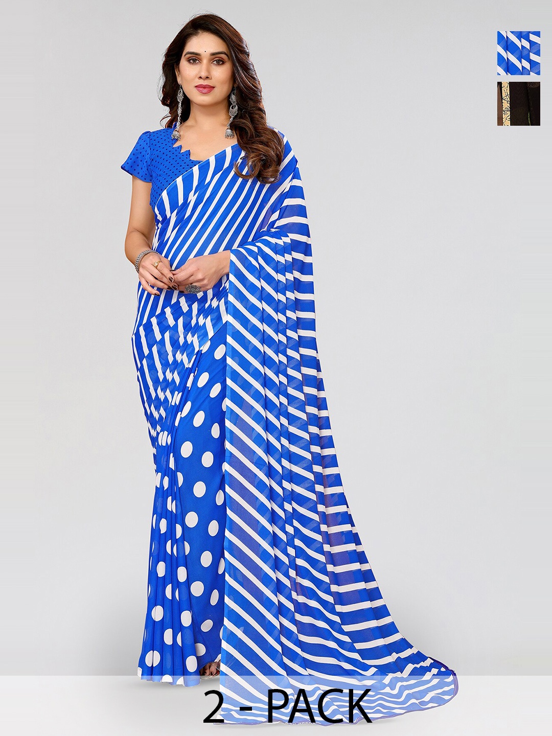 

ANAND SAREES Selection of 2 Polka Dots Printed Sarees, Blue