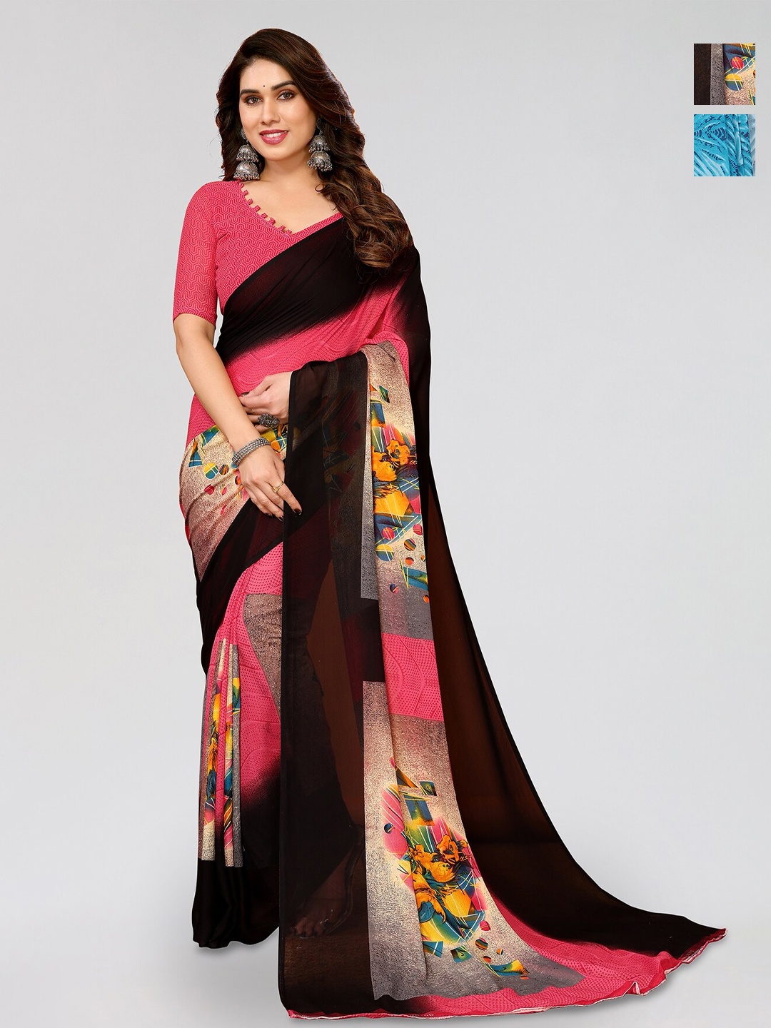 ANAND SAREES Selection Of 2 Floral Saree, Blue
