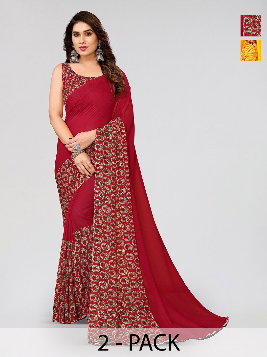 

ANAND SAREES Selection Of 2 Printed Saree, Red