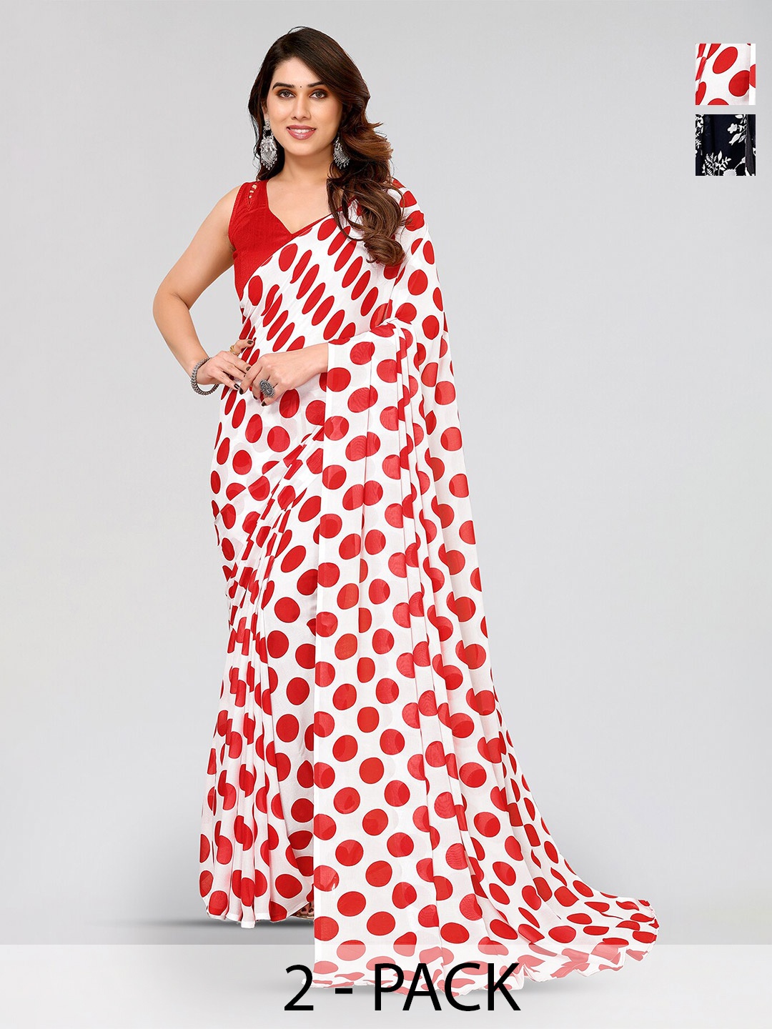

ANAND SAREES Selection Of 2 Floral Printed Saree, Burgundy