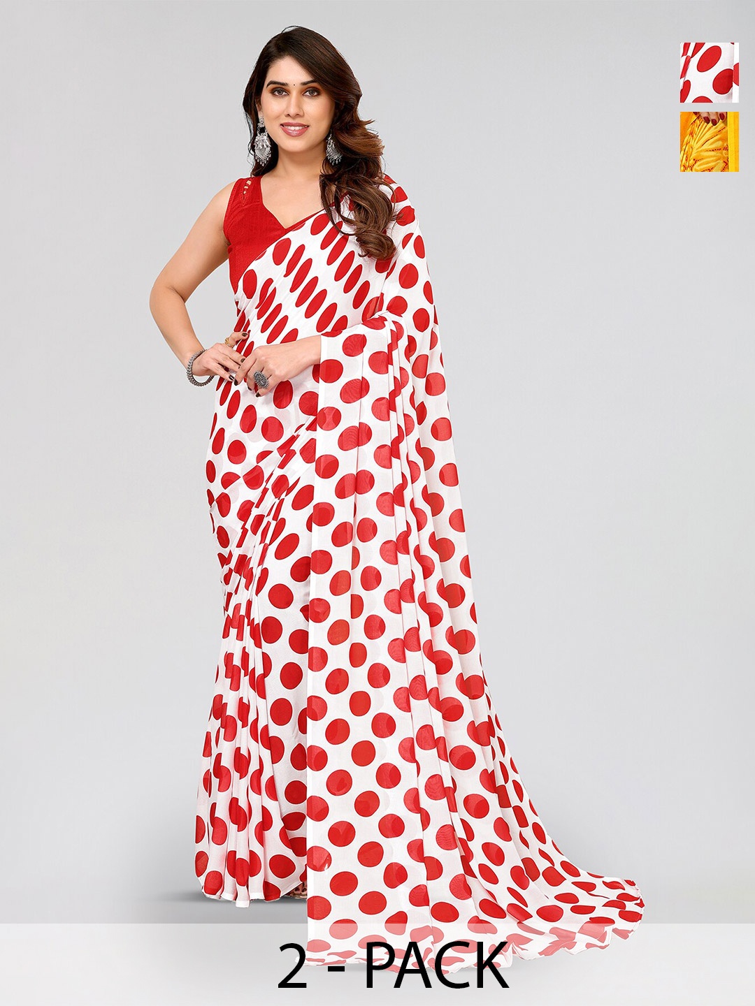 

ANAND SAREES Selection Of 2 Printed Sarees, Red
