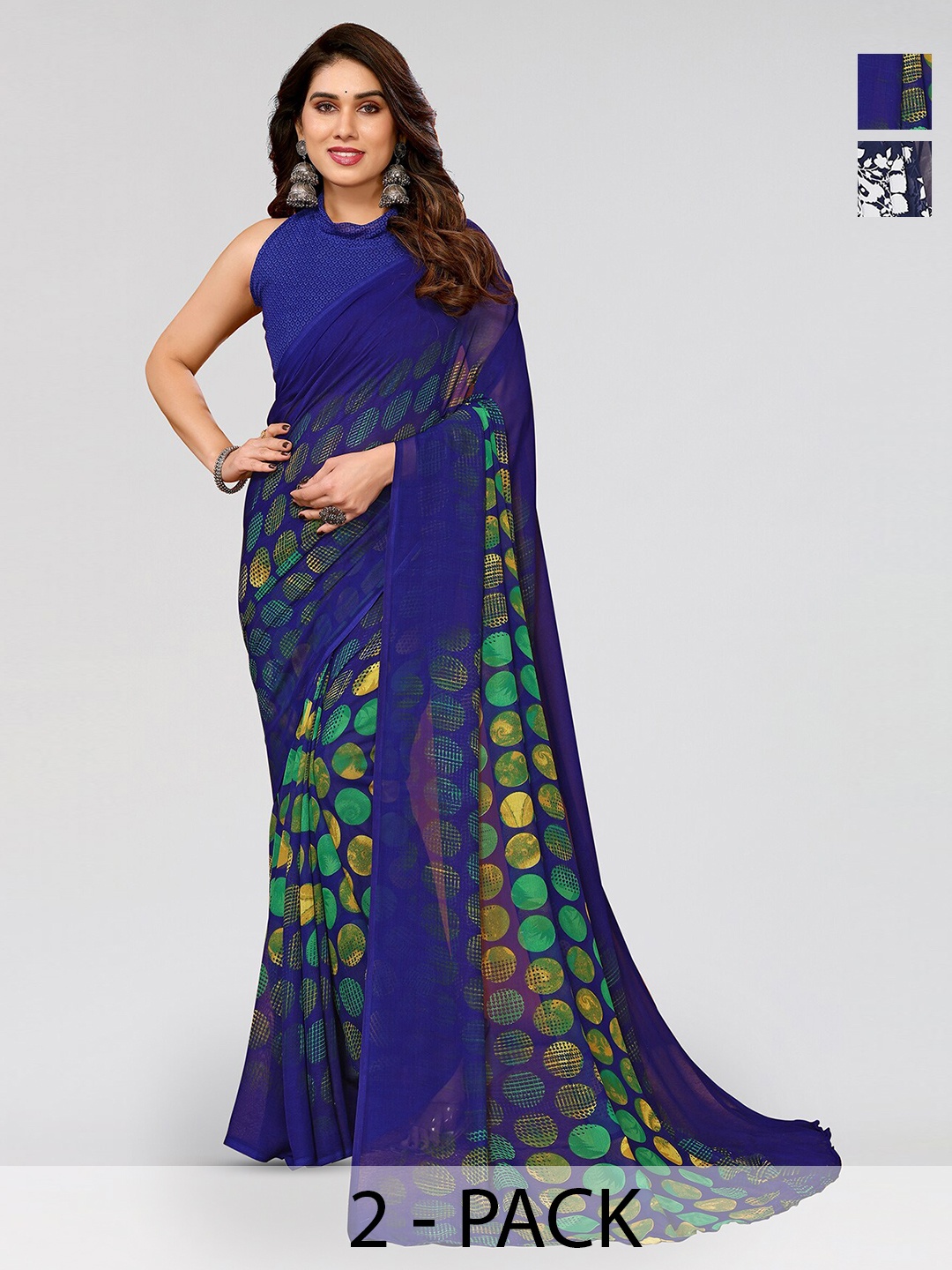 

ANAND SAREES Selection Of 2 Printed Sarees, Blue